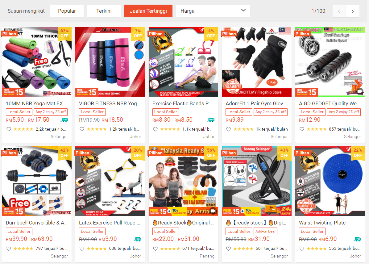 barangan fitness yang selalu dibeli